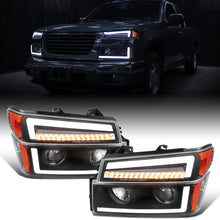 Ronnin - Fits 2004-2012 Colorado Canyon ISUZU I-Series Upgraded LED Sequential Turn Signal Bright Running Lights Halogen Projector Headlights Assembly Pair | Black