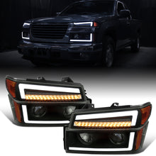 Ronnin - Fits 2004-2012 Colorado Canyon ISUZU I-Series Upgraded LED Sequential Turn Signal Bright Running Lights Halogen Projector Headlights Assembly Pair | Black Smoke