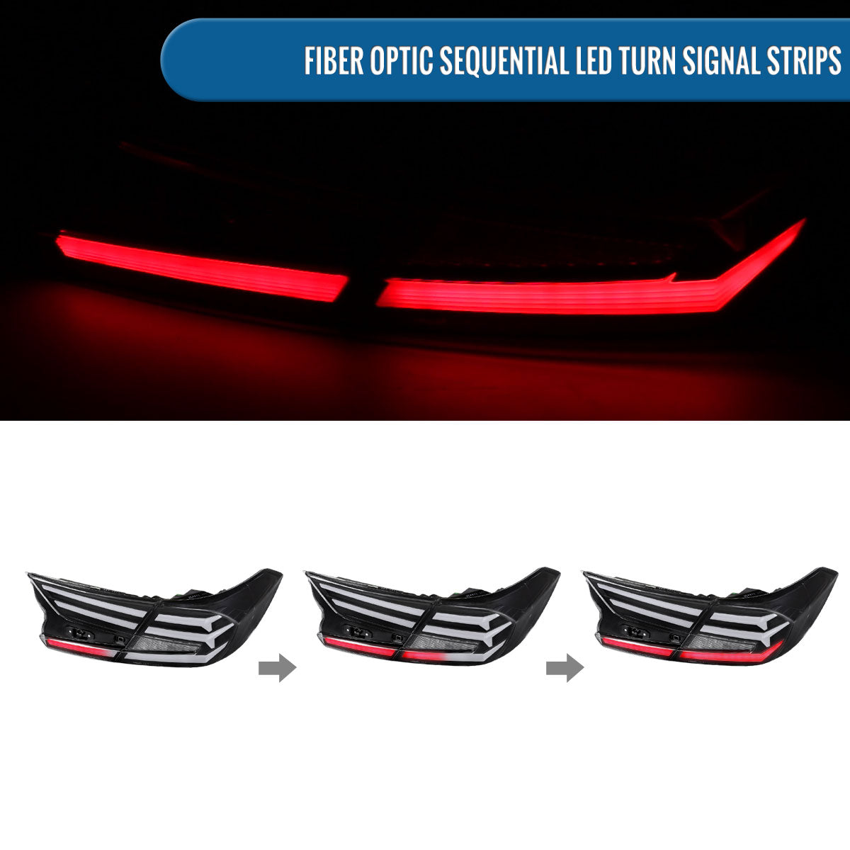 Ronnin - Fits 2018-2022 Honda Accord Sedan 4Dr Upgraded Full LED Tail Lights Sequential Turn Signals + Animated Startup Effect Assembly Pair | Black