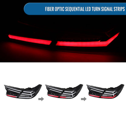 Ronnin - Fits 2018-2022 Honda Accord Sedan 4Dr Upgraded Full LED Tail Lights Sequential Turn Signals + Animated Startup Effect Assembly Pair | Black