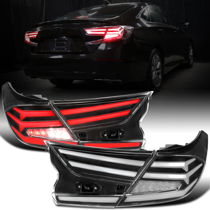 Ronnin - Fits 2018-2022 Honda Accord Sedan 4Dr Upgraded Full LED Tail Lights Sequential Turn Signals + Animated Startup Effect Assembly Pair | Black