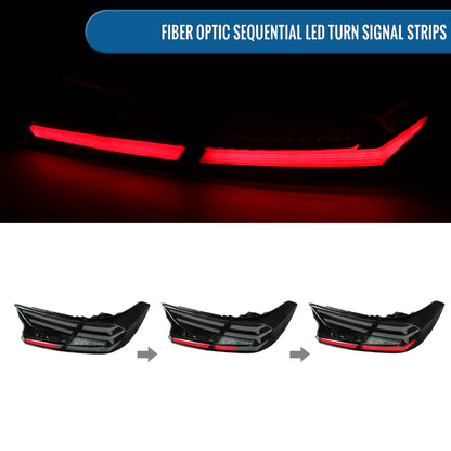 Ronnin - Fits 2018-2022 Honda Accord Sedan 4Dr Upgraded Full LED Tail Lights Sequential Turn Signals + Animated Startup Effect Assembly Pair | Black Smoke | White Tube