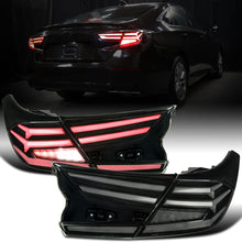 Ronnin - Fits 2018-2022 Honda Accord Sedan 4Dr Upgraded Full LED Tail Lights Sequential Turn Signals + Animated Startup Effect Assembly Pair | Black Smoke | White Tube