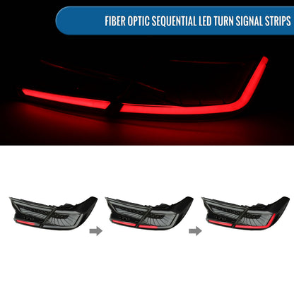Ronnin - Fits 2018-2022 Honda Accord Sedan 4Dr Aggressive Upgraded Full LED Tail Lights Sequential Turn Signals + Animated Startup Effect Assembly Pair | Black Smoke | White Tube