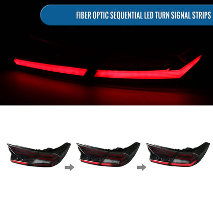 Ronnin - Fits 2018-2022 Honda Accord Sedan 4Dr Upgraded Full LED Tail Lights Sequential Turn Signals + Animated Startup Effect Assembly Pair | Black Smoke