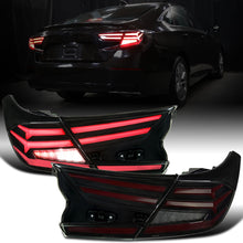 Ronnin - Fits 2018-2022 Honda Accord Sedan 4Dr Upgraded Full LED Tail Lights Sequential Turn Signals + Animated Startup Effect Assembly Pair | Black Smoke