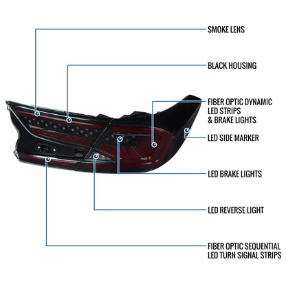 Ronnin - Fits 2018-2022 Honda Accord Sedan 4Dr Aggressive Upgraded Full LED Tail Lights Sequential Turn Signals + Animated Startup Effect Assembly Pair | Black Smoke