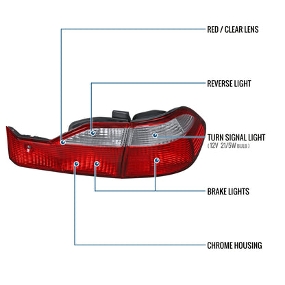 Ronnin - Fits 1998-2000 Honda Accord Sedan 4Dr Factory Replacement Tail Lights Assembly Pair | Red Clear