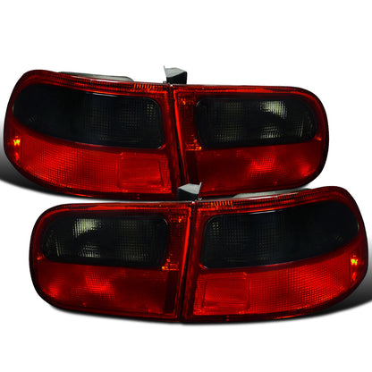 Ronnin - Fits 1992-1995 Honda Civic Coupe 2Dr Hatchback Factory Replacement Tail Lights Assembly Pair | Red Smoke