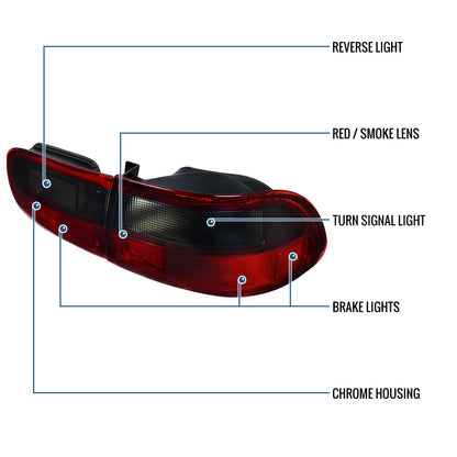 Ronnin - Fits 1992-1995 Honda Civic Sedan Coupe 4Dr 2Dr Factory Replacement Tail Lights Assembly Pair | Red Smoke