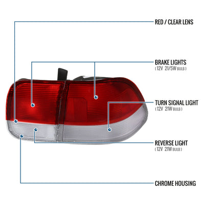 Ronnin - Fits 1996-1998 Honda Civic Sedan 4Dr Factory Replacement Tail Lights Assembly Pair | Red Clear