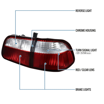 Ronnin - Fits 1999-2000 Honda Civic Sedan 4Dr Factory Replacement Tail Lights Assembly Pair | Red Clear