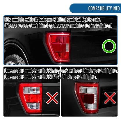 Ronnin - Luces traseras LED completas para Ford F150 2021-2023 con intermitentes secuenciales de punto ciego + conjunto de efecto de inicio animado | Humo negro | Tubo blanco