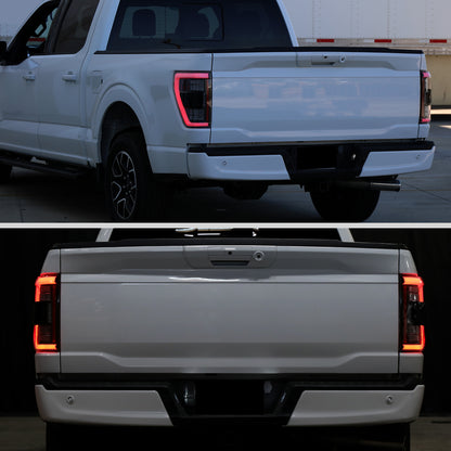 Ronnin - Luces traseras LED completas para Ford F150 2021-2023 con intermitentes secuenciales de punto ciego + conjunto de efecto de inicio animado | Negro | Tubo blanco