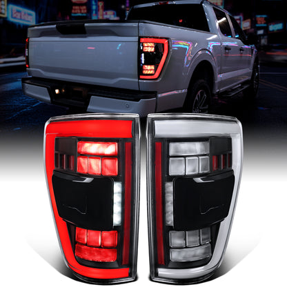 Ronnin - Luces traseras LED completas para Ford F150 2021-2023 con intermitentes secuenciales de punto ciego + conjunto de efecto de inicio animado | Negro | Tubo blanco
