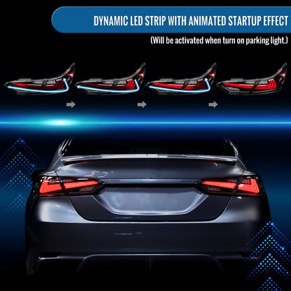 Ronnin - Fits 2018-2022 Toyota Camry Full LED Tail Lights Sequential Turn Signal + Animated Startup Effect Lamps Assembly Pair | Glossy Black
