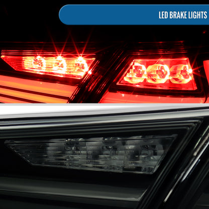 Ronnin - Fits 2018-2022 Toyota Camry Full LED Tail Lights Sequential Turn Signal + Animated Startup Effect Lamps Assembly Pair | Black Smoke