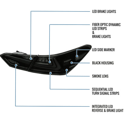 Ronnin - Fits 2018-2022 Toyota Camry Full LED Tail Lights Sequential Turn Signal + Animated Startup Effect Lamps Assembly Pair | Black Smoke