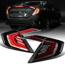 Ronnin - Fits 2016-2021 Honda Civic Sedan 4Dr Full LED Sequential Turn Signals + Animated Startup Effect Tail Lights Assembly Pair | Black Smoke