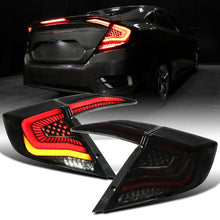 Ronnin - Fits 2016-2021 Honda Civic Sedan 4Dr Aggressive Full LED Sequential Turn Signals + Animated Startup Effect Tail Lights Assembly Pair | Black Smoke