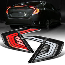Ronnin - Fits 2016-2021 Honda Civic Sedan 4Dr Full LED Sequential Turn Signals + Animated Startup Effect Tail Lights Assembly Pair | Black