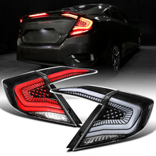 Ronnin - Fits 2016-2021 Honda Civic Sedan 4Dr Aggressive Full LED Sequential Turn Signals + Animated Startup Effect Tail Lights Assembly Pair | Black