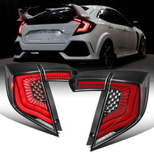 Ronnin - Fits 2017-2021 Honda Civic Hatchback Full LED Tail Lights Animated Startup Effect + Sequential Signal Lamps Replacement Pair | Glossy Black