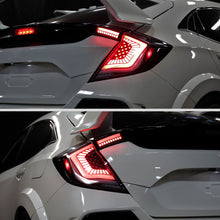 Ronnin - Fits 2017-2021 Honda Civic Hatchback Full LED Tail Lights Animated Startup Effect + Sequential Signal Lamps Replacement Pair | Black | White Tube