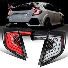 Ronnin - Fits 2017-2021 Honda Civic Hatchback Full LED Tail Lights Animated Startup Effect + Sequential Signal Lamps Replacement Pair | Black | White Tube