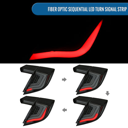 Ronnin - Fits 2017-2021 Honda Civic Hatchback Full LED Tail Lights Animated Startup Effect + Sequential Signal Lamps Replacement Pair | Black Smoke | White Tube