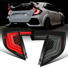 Ronnin - Fits 2017-2021 Honda Civic Hatchback Full LED Tail Lights Animated Startup Effect + Sequential Signal Lamps Replacement Pair | Black Smoke | White Tube