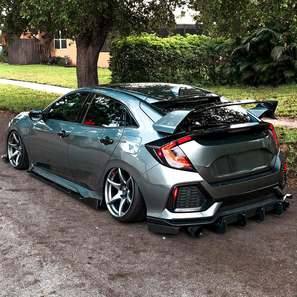 Ronnin - Luces traseras LED completas para Honda Civic Hatchback 2017-2021 Efecto de inicio animado + Par de repuesto de intermitentes secuenciales | Negro Humo