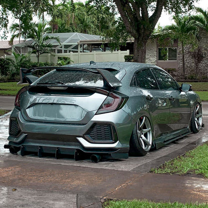 Ronnin - Fits 2017-2021 Honda Civic Hatchback Full LED Tail Lights Animated Startup Effect + Sequential Signal Lamps Replacement Pair | Black Smoke
