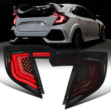 Ronnin - Fits 2017-2021 Honda Civic Hatchback Full LED Tail Lights Animated Startup Effect + Sequential Signal Lamps Replacement Pair | Black Smoke