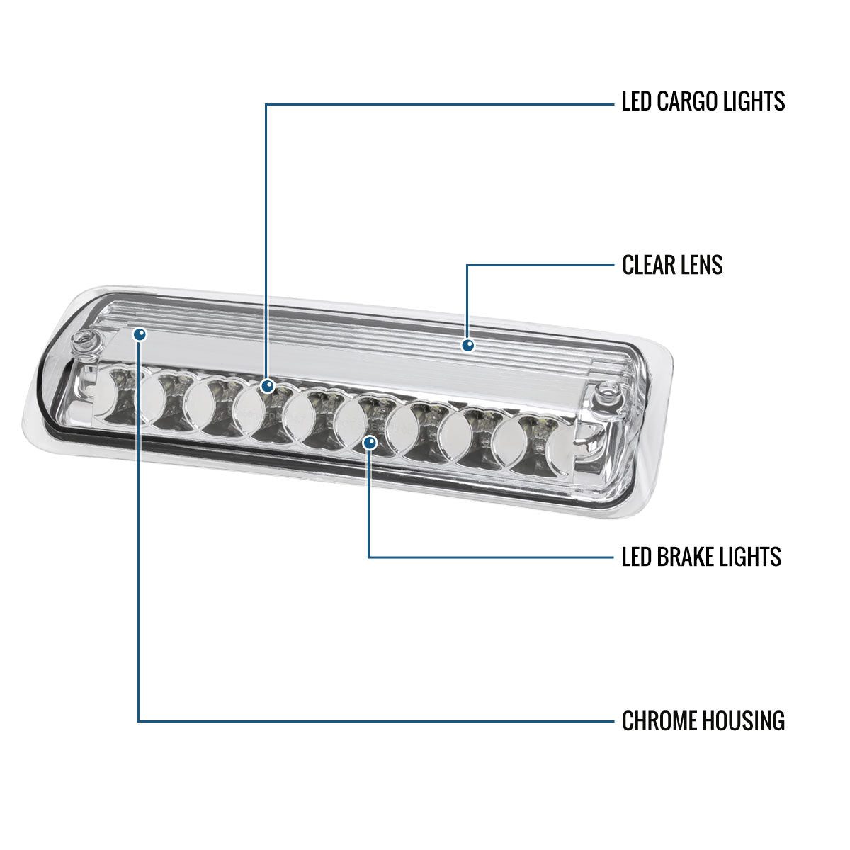 2004-2008 Ford F150 Center High Mount Stop Lamp LED Rear Cargo Brake Light Piece | Chrome