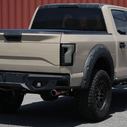 Ronnin - Fits 2015-2017 Ford F150 Full LED Tail Lights Sequential Turn Signals + Animated Startup Effect Parking Assembly | Black Smoke | White Tube