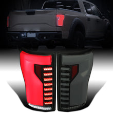 Ronnin - Fits 2015-2017 Ford F150 Full LED Tail Lights Sequential Turn Signals + Animated Startup Effect Parking Assembly | Black Smoke | White Tube
