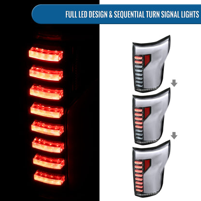 Ronnin - Fits 2015-2017 Ford F150 Full LED Tail Lights Sequential Turn Signals + Animated Startup Effect Parking Assembly | Black | White Tube