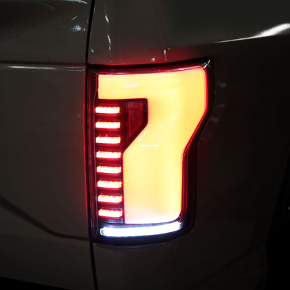 Ronnin - Fits 2018-2020 Ford F150 Upgraded Full LED Tail Lights Sequential Turn Signals + Animated Startup Effect Parking Assembly | Black | White Tube