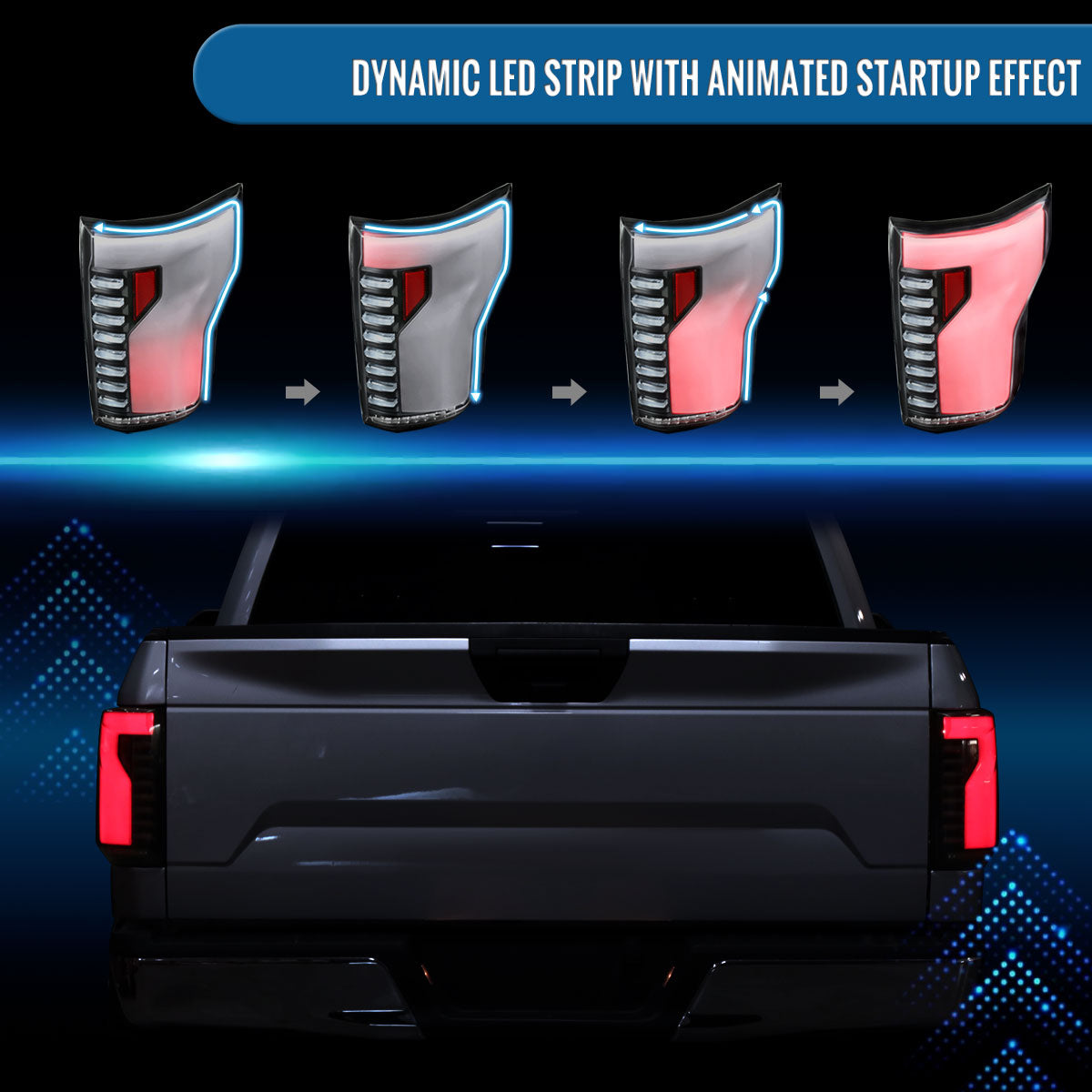 Ronnin - Fits 2018-2020 Ford F150 Upgraded Full LED Tail Lights Sequential Turn Signals + Animated Startup Effect Parking Assembly | Black | White Tube