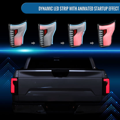 Ronnin - Fits 2018-2020 Ford F150 Upgraded Full LED Tail Lights Sequential Turn Signals + Animated Startup Effect Parking Assembly | Black | White Tube