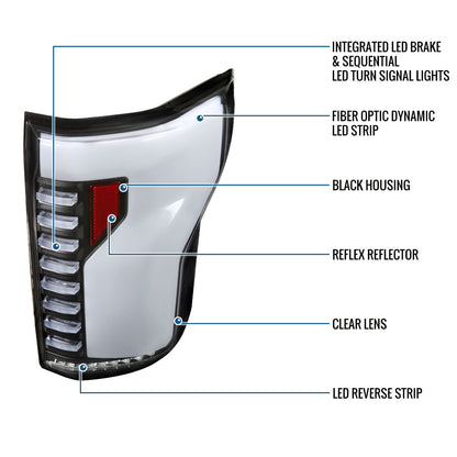 Ronnin - Fits 2018-2020 Ford F150 Upgraded Full LED Tail Lights Sequential Turn Signals + Animated Startup Effect Parking Assembly | Black | White Tube