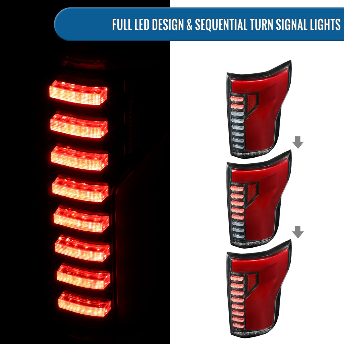Ronnin - Fits 2018-2020 Ford F150 Upgraded  Full LED Tail Lights Sequential Turn Signals + Animated Startup Effect Parking Assembly | Black