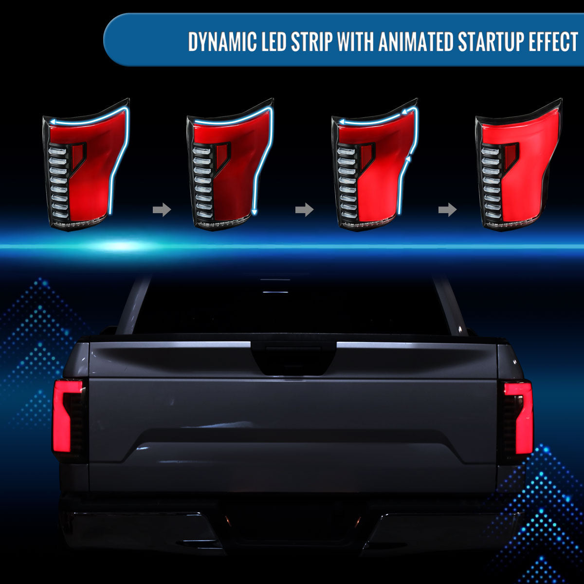 Ronnin - Fits 2018-2020 Ford F150 Upgraded  Full LED Tail Lights Sequential Turn Signals + Animated Startup Effect Parking Assembly | Black