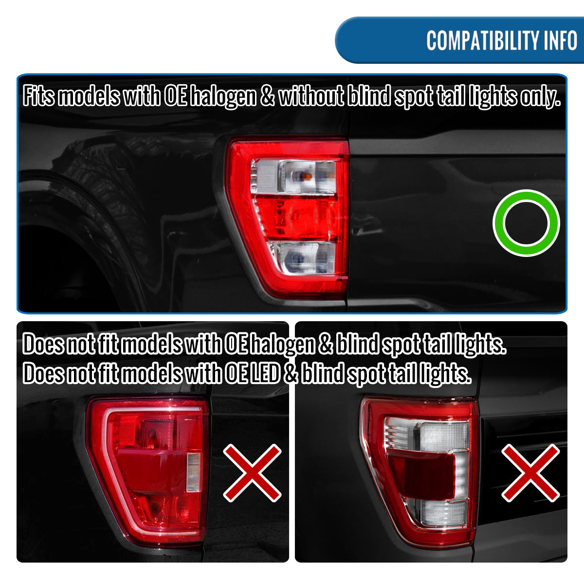 Ronnin - Fits 2021-2023 Ford F150 Full LED Tail Lights without Blind Spot Sequential Turn Signals + Animated Startup Effect Parking Assembly | Black Smoke | White Tube