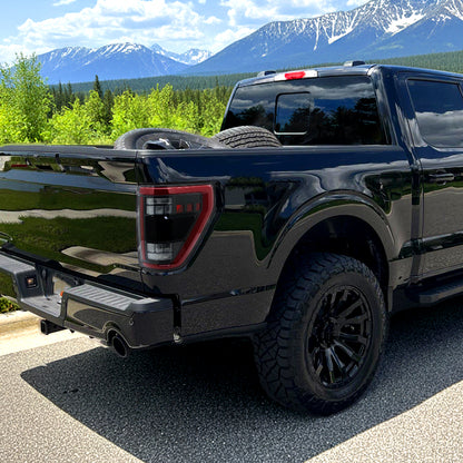 Ronnin - Fits 2021-2023 Ford F150 Full LED Tail Lights without Blind Spot Sequential Turn Signals + Animated Startup Effect Parking Assembly | Glossy Black