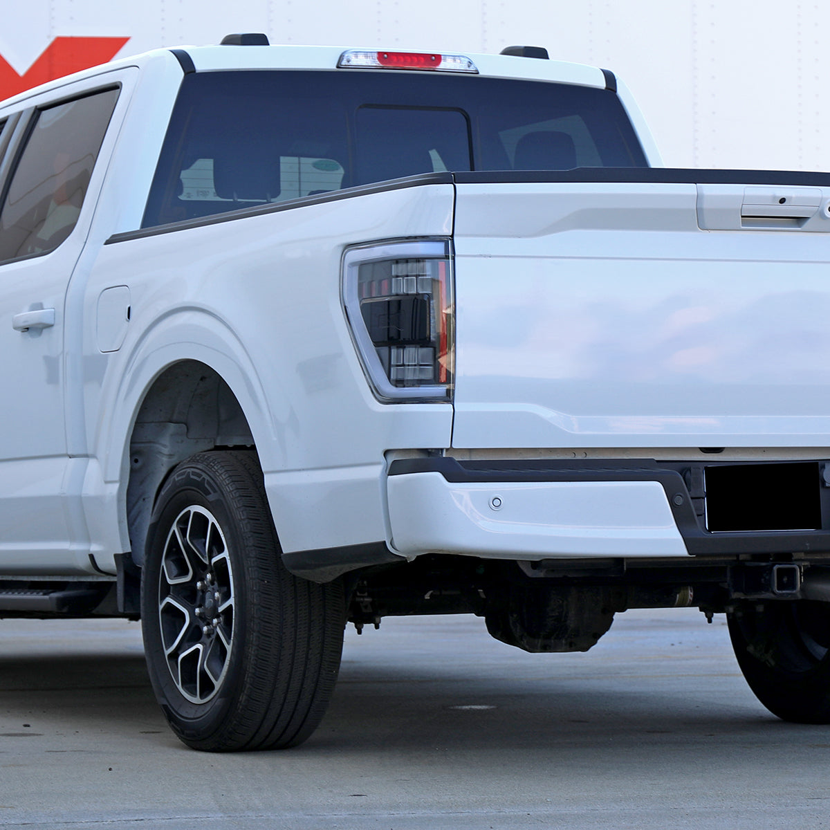 Ronnin - Fits 2021-2023 Ford F150 Full LED Tail Lights without Blind Spot Sequential Turn Signals + Animated Startup Effect Parking Assembly | Black | White Tube