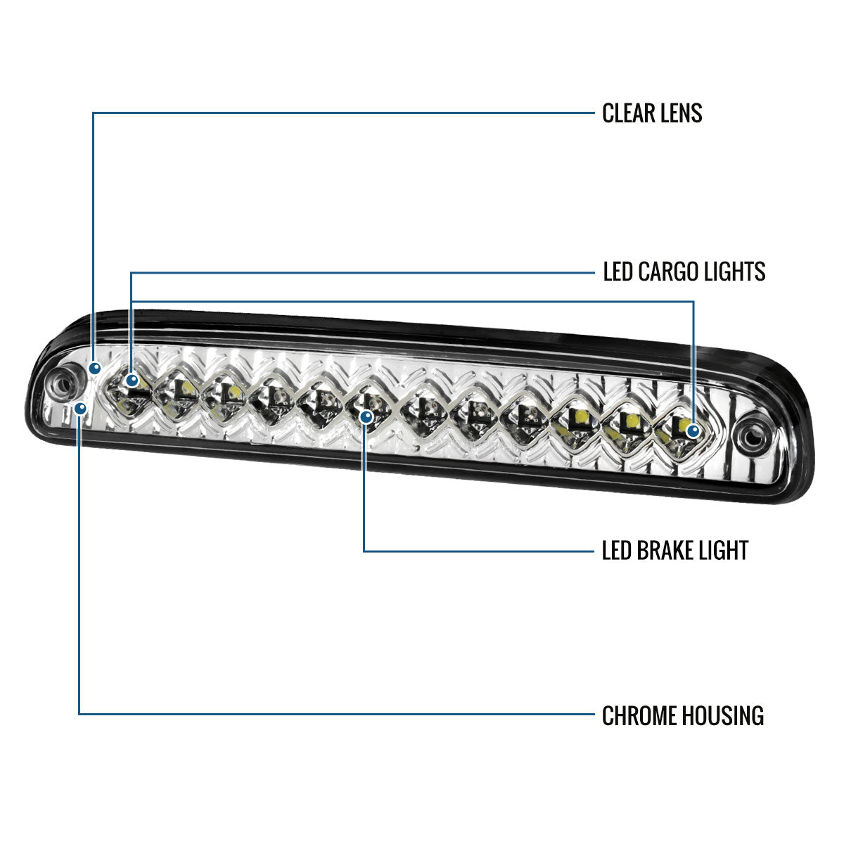 Ronnin - Fits 1999-2016 Ford F250 F350 F450 F550 Super Duty 1993-2011 Ranger 1994-2010 Mazda B-Series LED High Mount Stop Light Third 3rd Brake Lamp Piece | Chrome