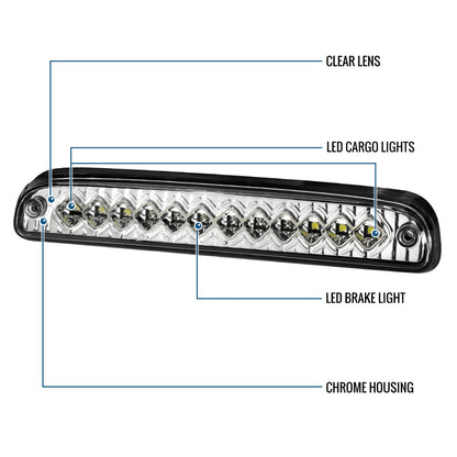 Ronnin - Fits 1999-2016 Ford F250 F350 F450 F550 Super Duty 1993-2011 Ranger 1994-2010 Mazda B-Series LED High Mount Stop Light Third 3rd Brake Lamp Piece | Chrome