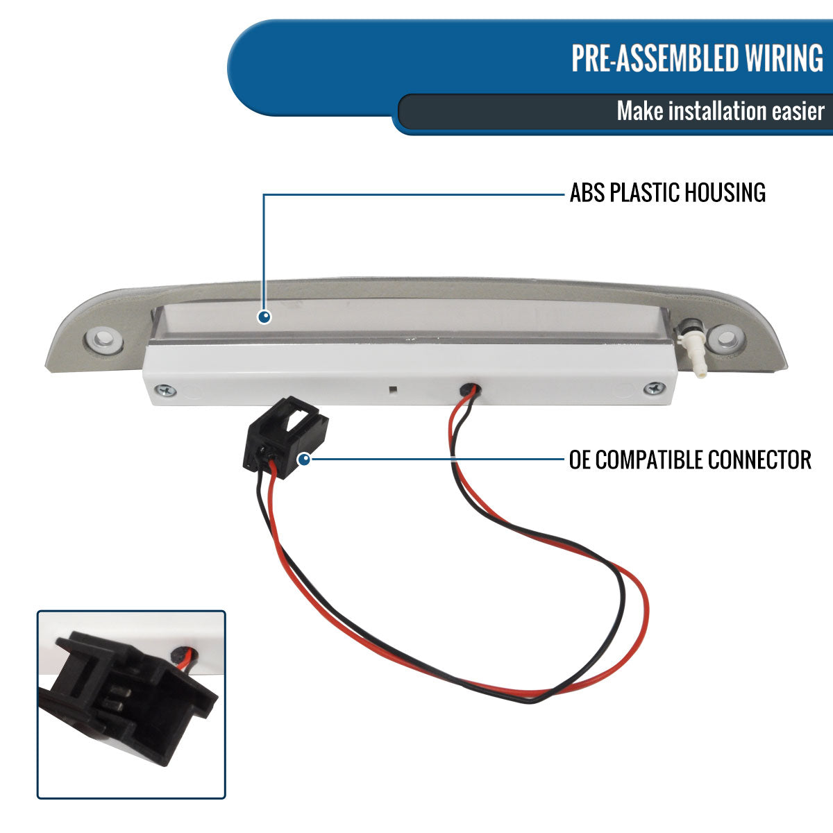 Ronnin - Fits 2000-2004 Ford Focus 3-Door 5-Door Hatchback LED Center High Mount Stop Lamp 3rd Third Brake Light Assembly Piece | Smoke